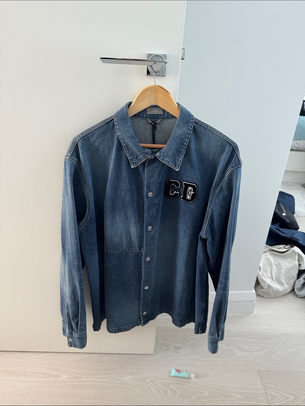 Dior and Kenny Scharf Blue Denim Jeans Overshirt Shirt Jacket Long Sleeve 50